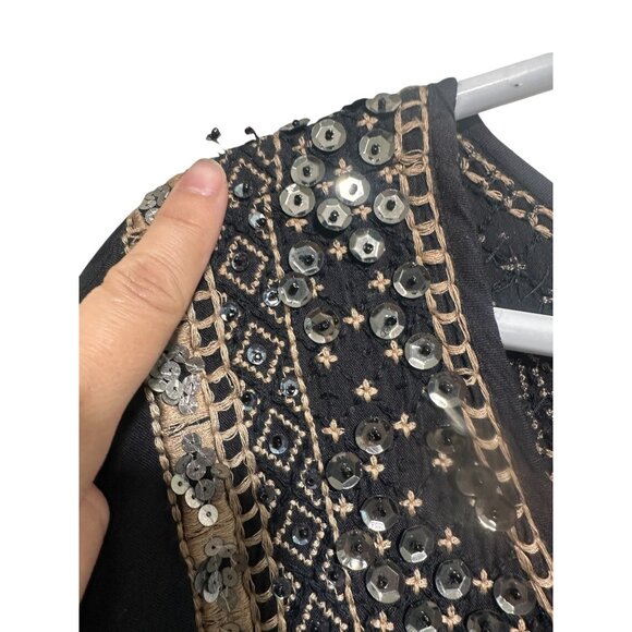 Miss June Paris Sequin Tunic Mini Dress S-XL Black Boho Y2K Embellished Smocke - Picture 8 of 16